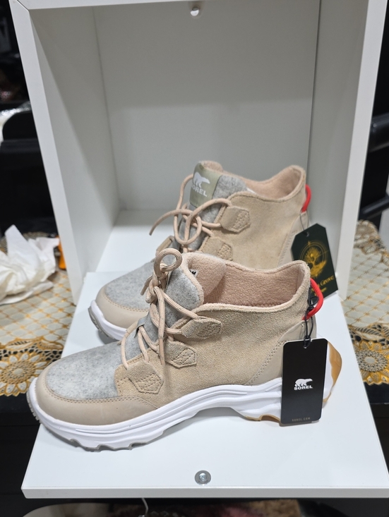 Sorel Shoes - Sorel Lace-Up Beige and Gray Women's Suede Sneaker Boot